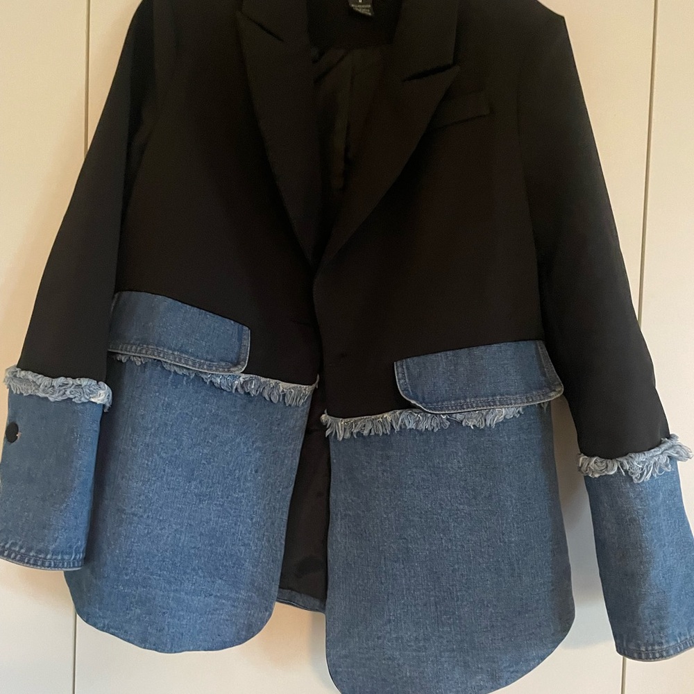 Gracia Black and Blue Denim Blazer Jacket
